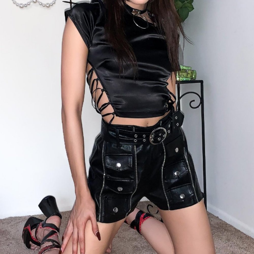 Doll's Kill Current Mood VEGAN LEATHER SHORTS -NWT